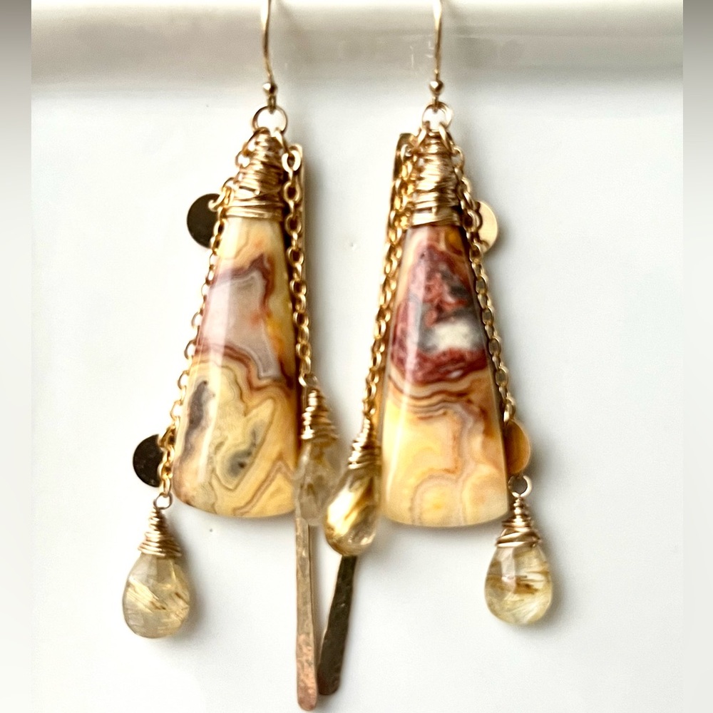 Artisan gold filled earrings OOAK stones